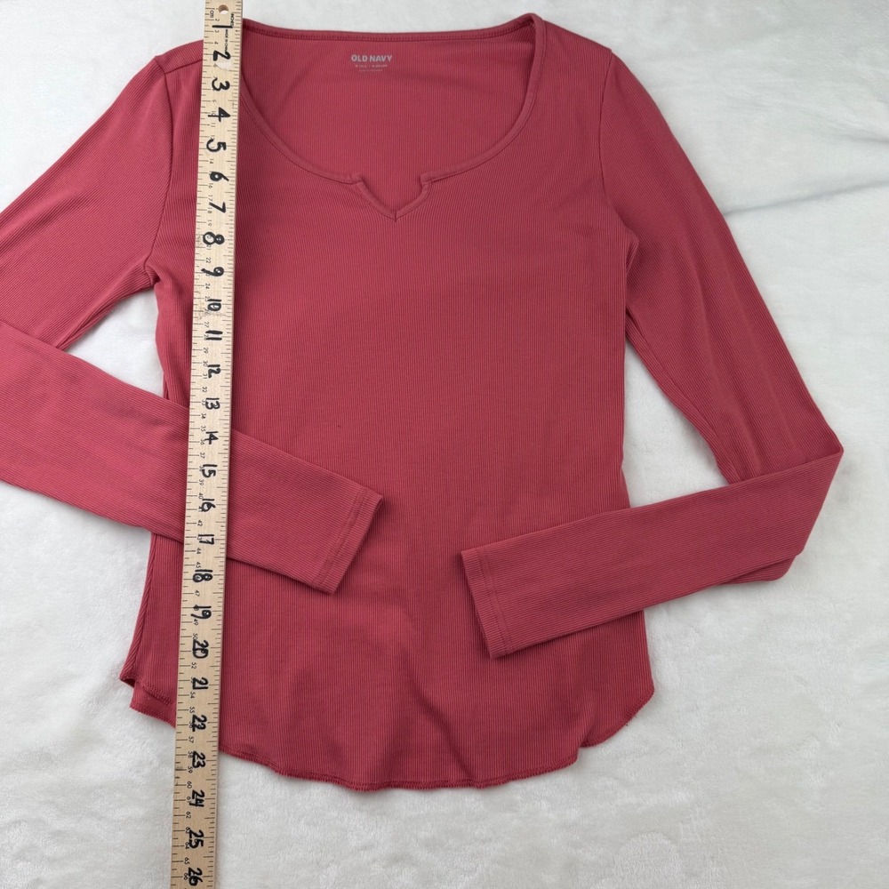 Old Navy Long Sleeve Top Split Neck Ribbed Knit Curved Hem Rose Pink Tall Size M - Picture 5 of 16